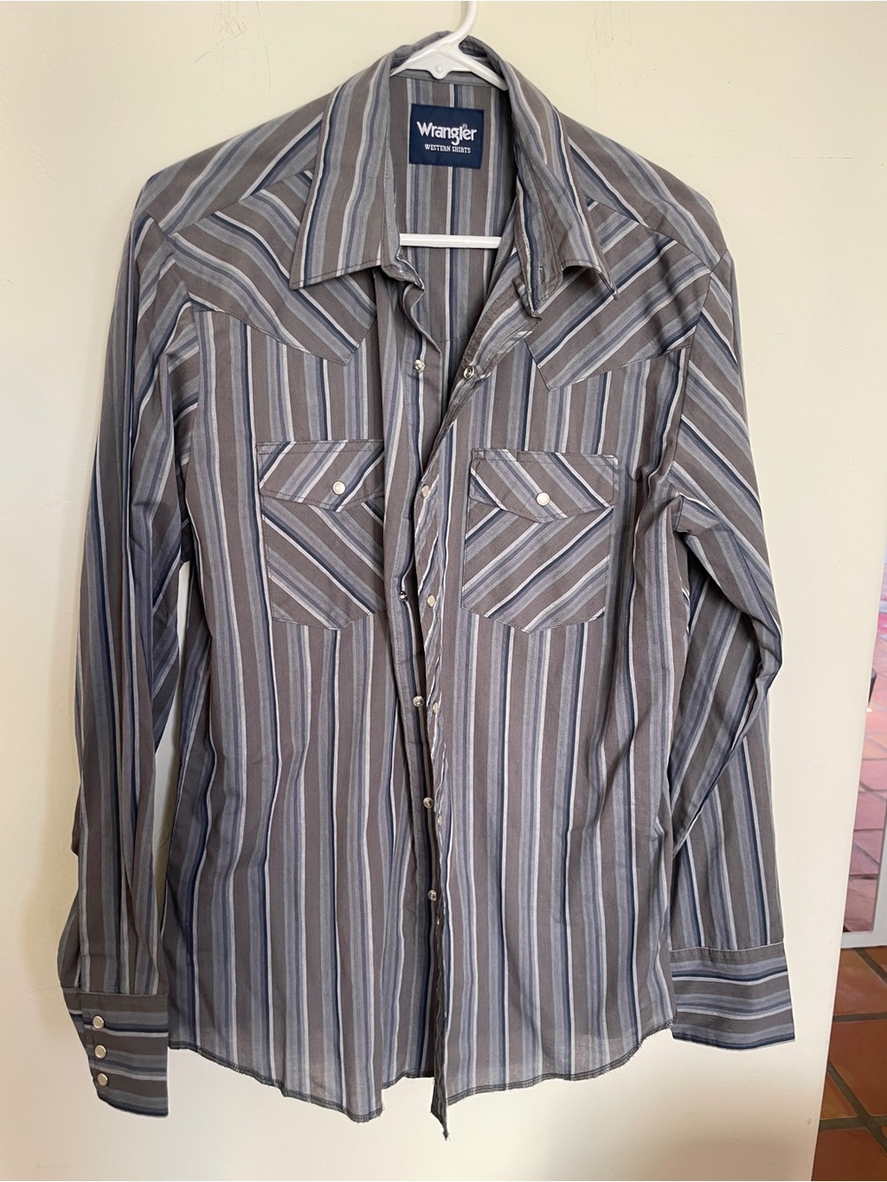 Wrangler Men's Striped Western Shirt - Gray & Blue